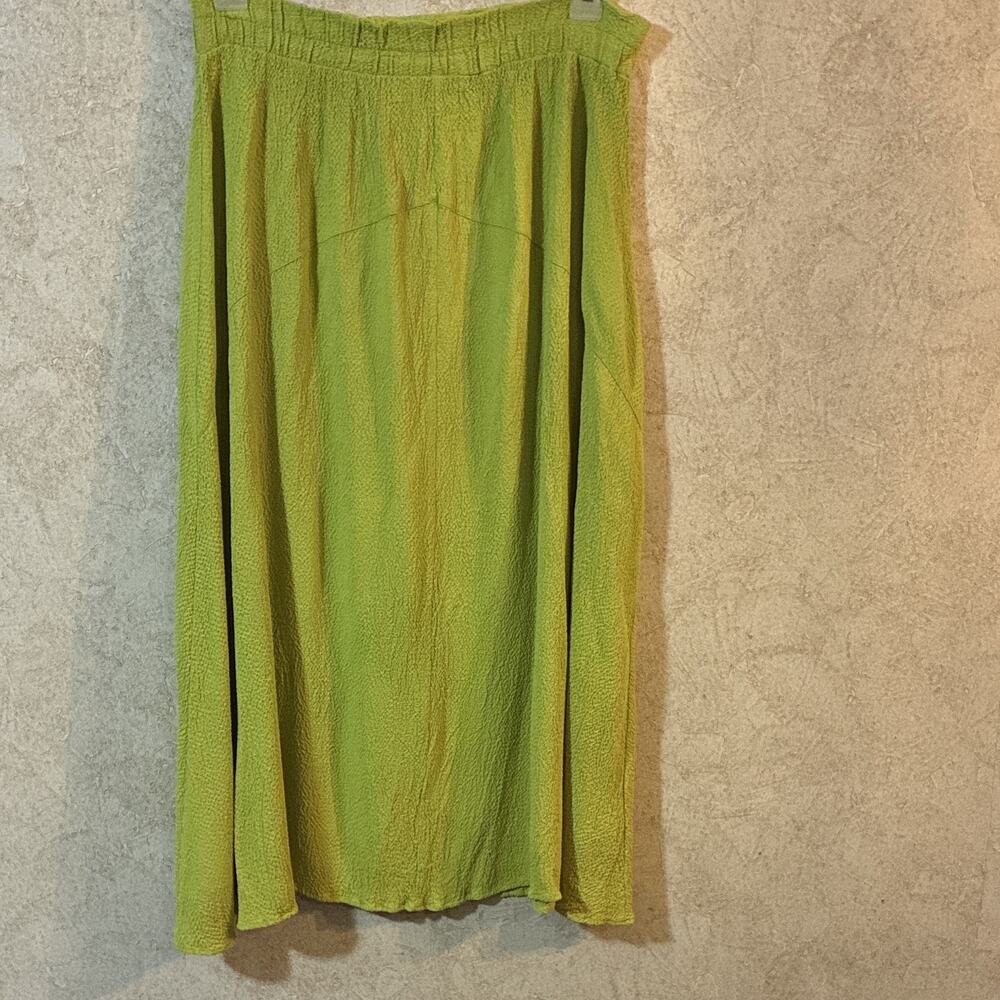 Vintage Lime Crinkle Textured Elastic Waist Maxi Skirt XL Resortwear 90s Boho